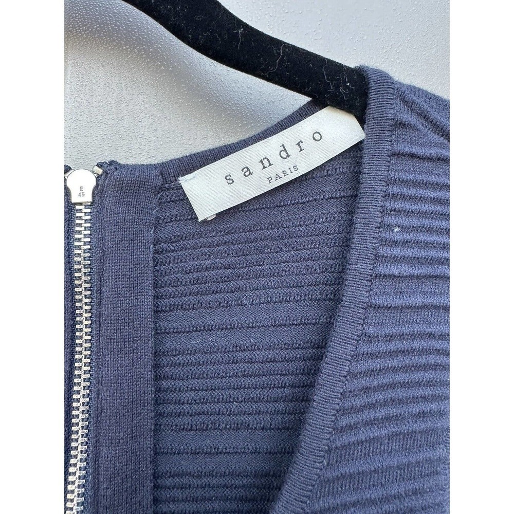 Sandro Scoop Neck Ribbed Mini Dress in Navy Blue Stretch Cotton Sz 1 FR/ S US - Picture 9 of 12